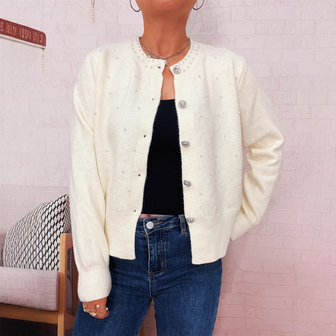 Damen Strickjacke mit Perlenbesatz Drune