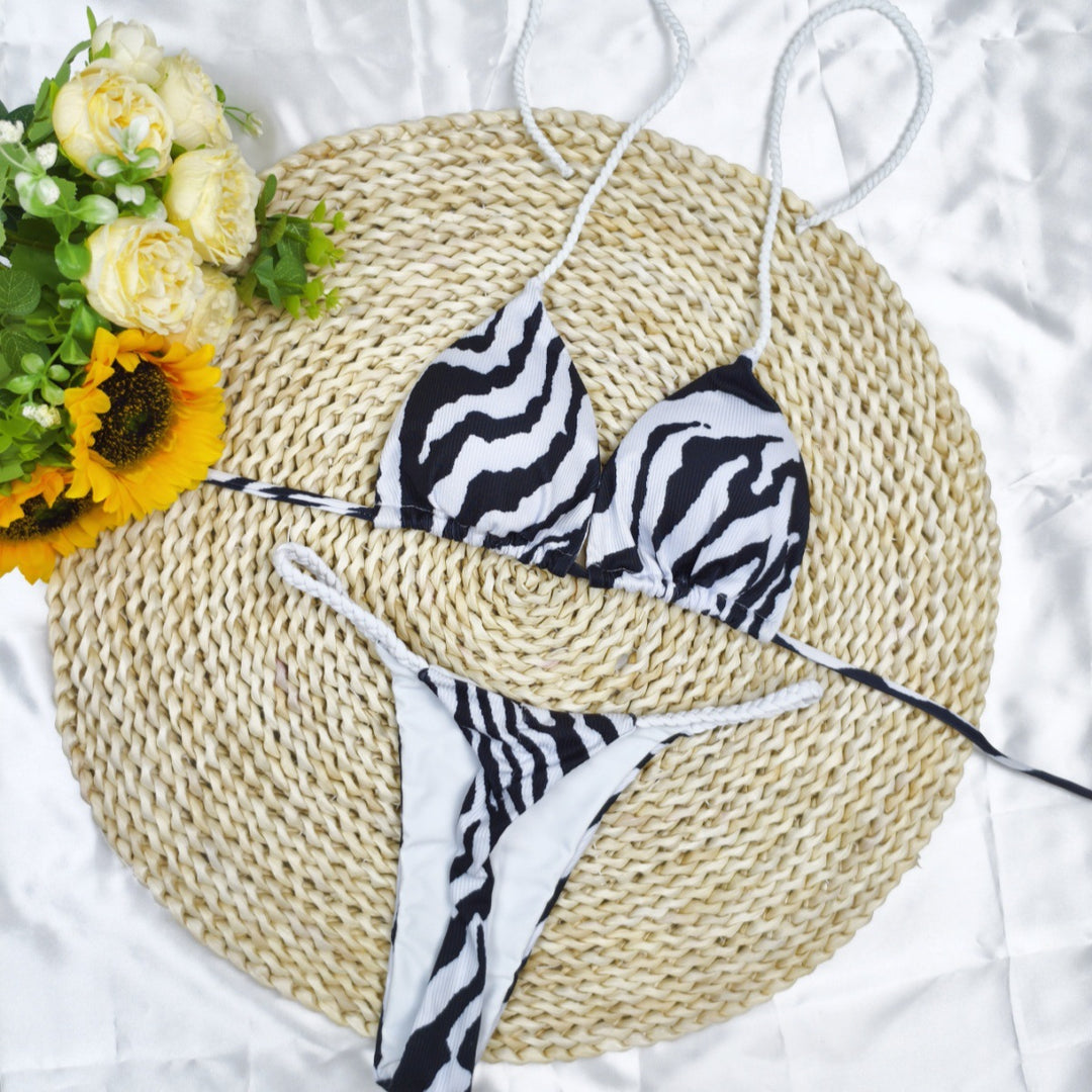 Damen Triangel-Bikini-Set mit fröhlichem Kirschmuster und verstellbaren Trägern Drune
