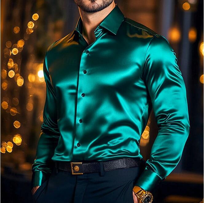 Herren langärmliges Seidenhemd mit elegantem Glanz und tailliertem Schnitt Drune