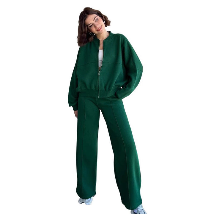 Damen lässiges Freizeit-Set aus weichem Sweatstoff mit hohem Kragen und weitem Schnitt Drune