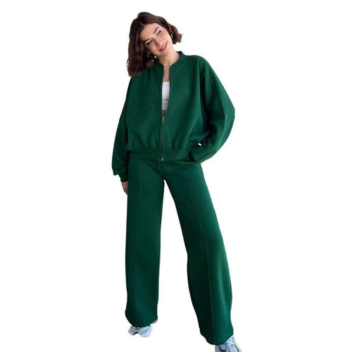 Damen lässiges Freizeit-Set aus weichem Sweatstoff mit hohem Kragen und weitem Schnitt Drune