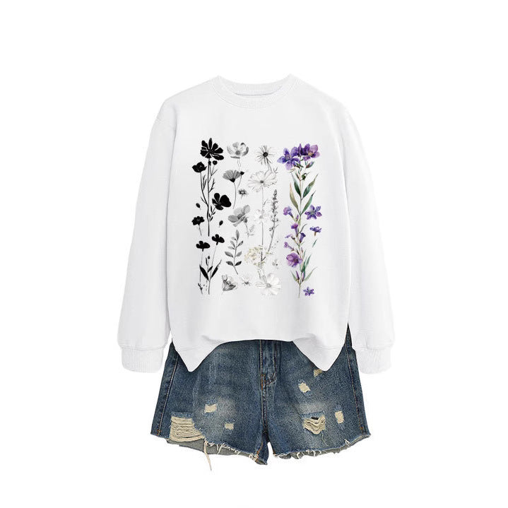 Damen Sweatshirt mit floralem Grafikdesign und weichem Innenfutter Drune