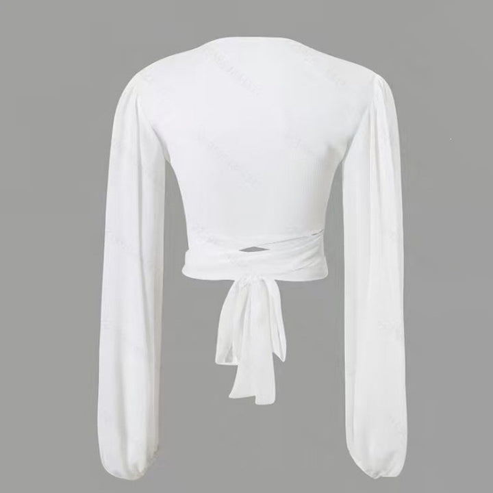 Damen Wickelbluse mit langem Arm und elegantem V-Ausschnitt Drune