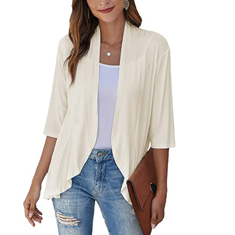 Damen leichte Chiffonjacke mit offenen Fronten und 3/4-Ärmeln Drune