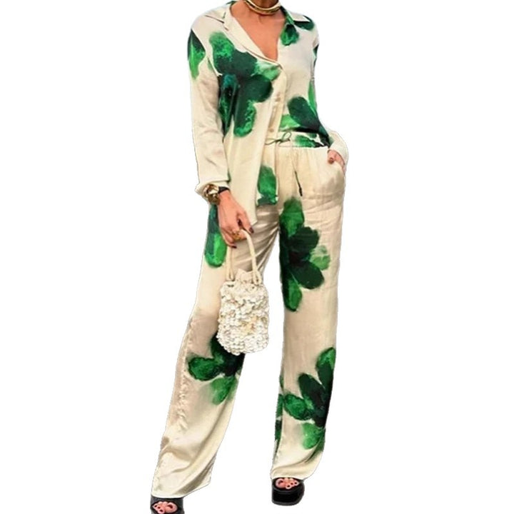 Damen elegante Schlafanzugset mit floralem Muster und weitem Schnitt Drune