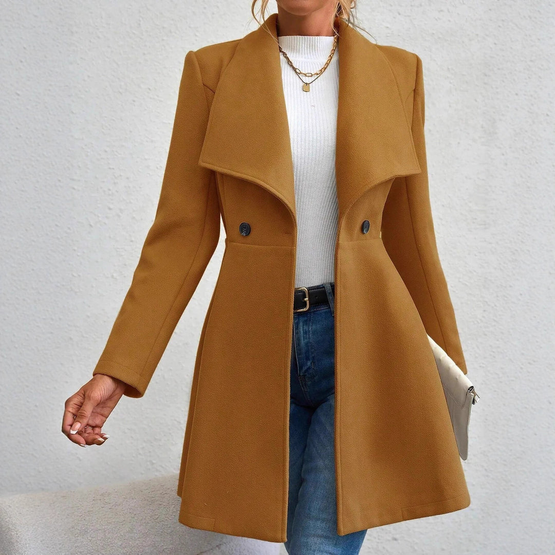 Damen eleganter Wollmantel mit modischem Revers und doppelter Knopfleiste Drune