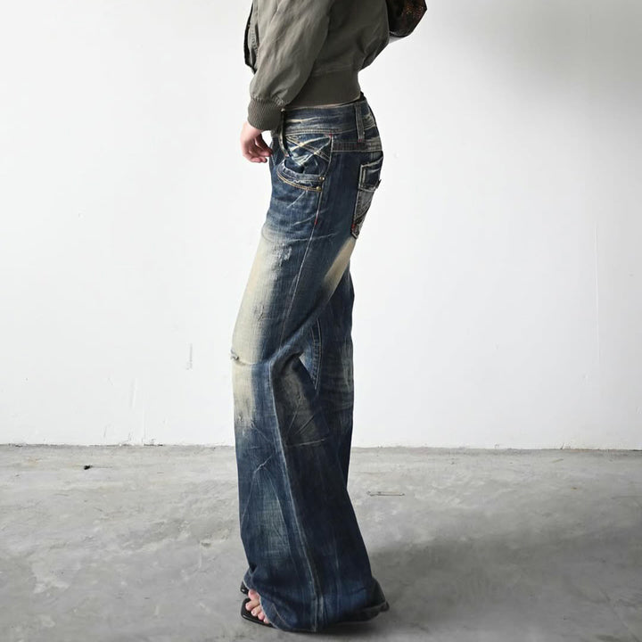 Damen Flared Jeans mit modischem Used-Look Drune