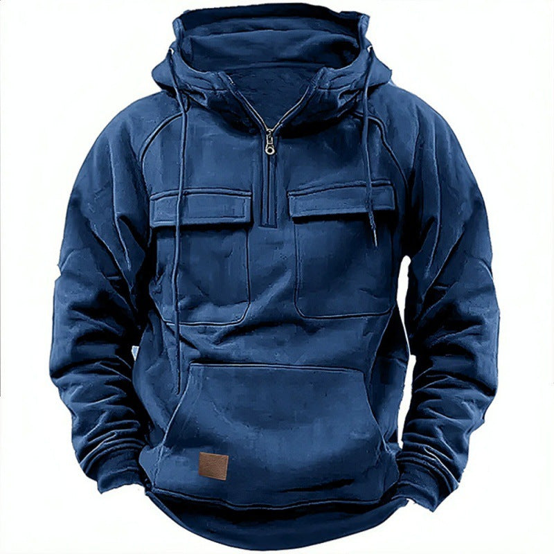 Herren funktionale Kapuzenpullover mit praktischen Taschen und kurzem Reißverschluss Drune