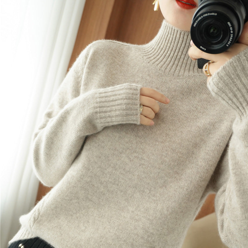 Damen eleganter Pullover mit hohem Kragen und feiner Struktur Drune