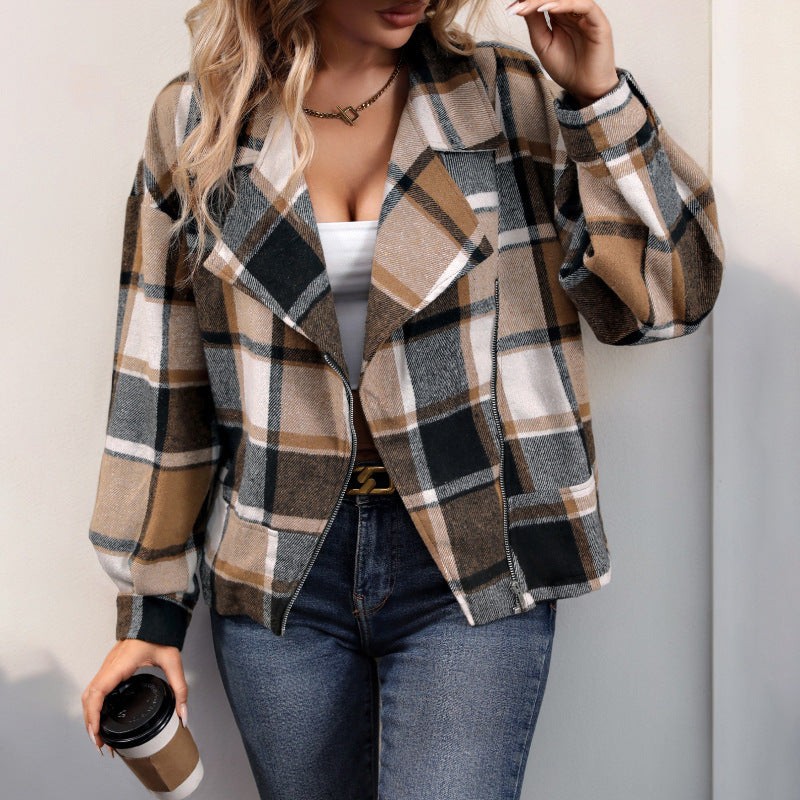 Damen kariertes Blazer-Jackett mit lässigem Schnitt Drune