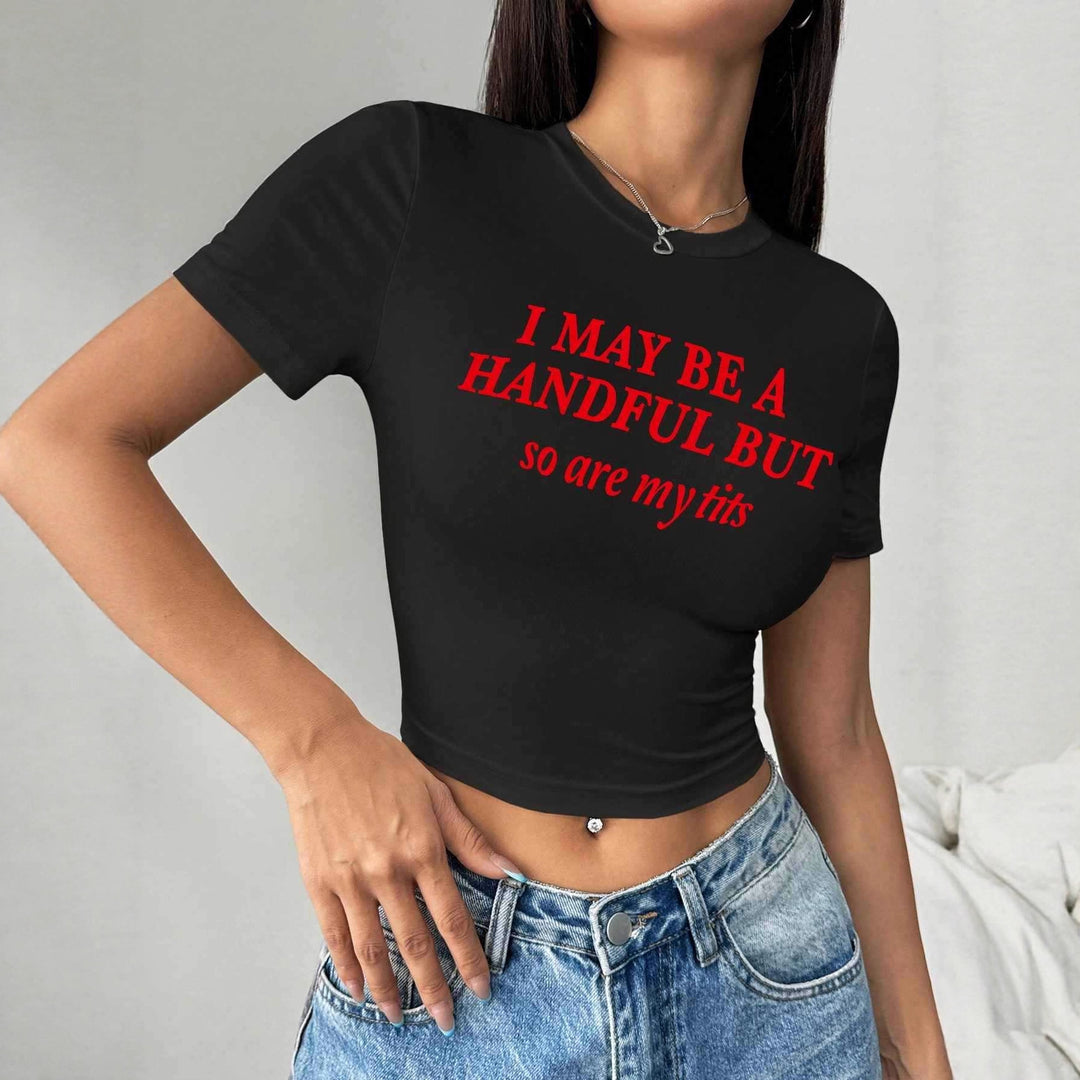 Damen Crop-T-Shirt mit witzigem Schriftzug Drune