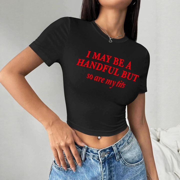 Damen Crop-T-Shirt mit witzigem Schriftzug Drune
