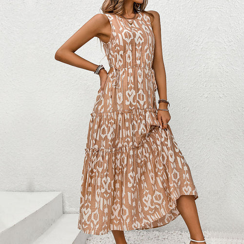 Damen Maxikleid im lässigen Stufenlook mit tierischem Muster Drune