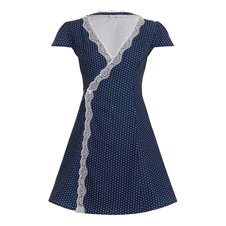 Damen Verspieltes Wickelkleid mit eleganten Spitzeinsätzen Drune