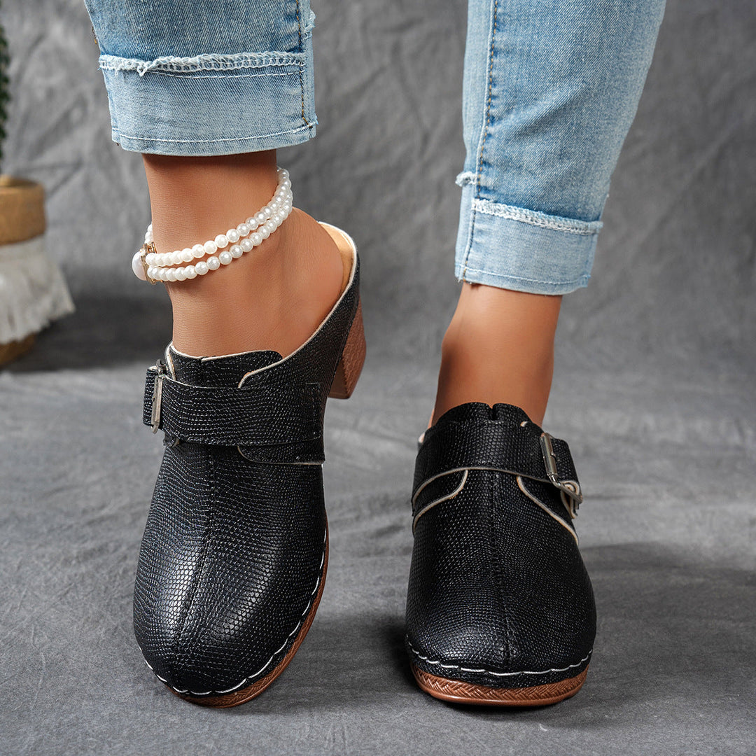 Damen Clogs mit modischem Schnallen-Design und komfortablem blockiertem Absatz Drune