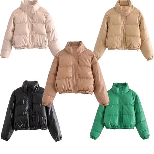 Damen kurz geschnittene Steppjacke mit hohem Kragen und elastischen Bünde Drune