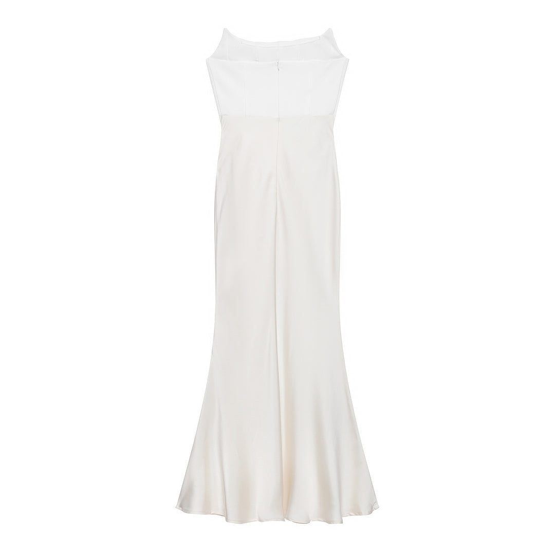 Damen langes Satin Abendkleid mit elegantem Drapé Drune