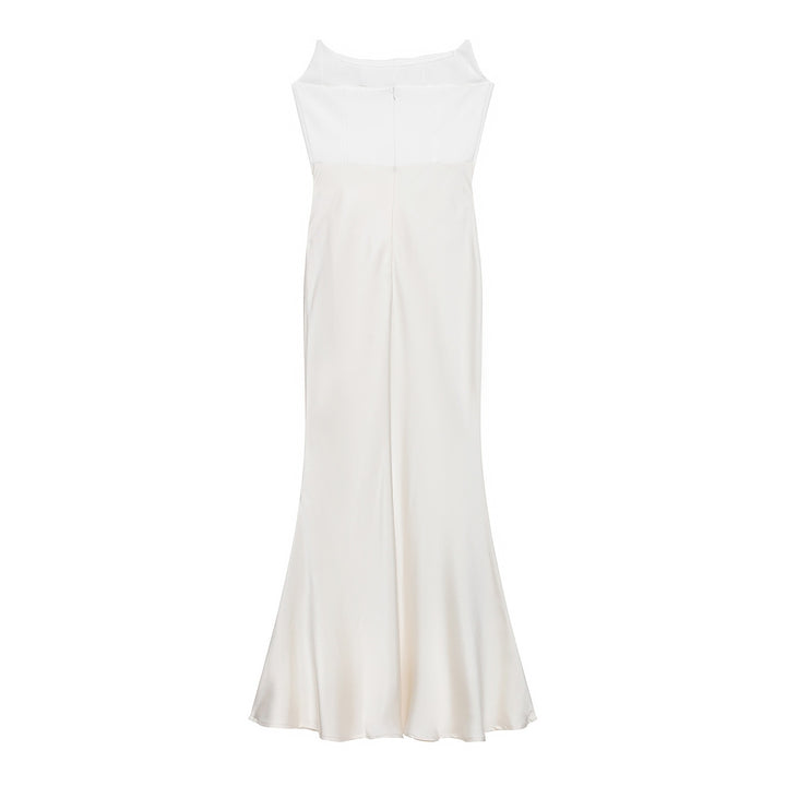 Damen langes Satin Abendkleid mit elegantem Drapé Drune