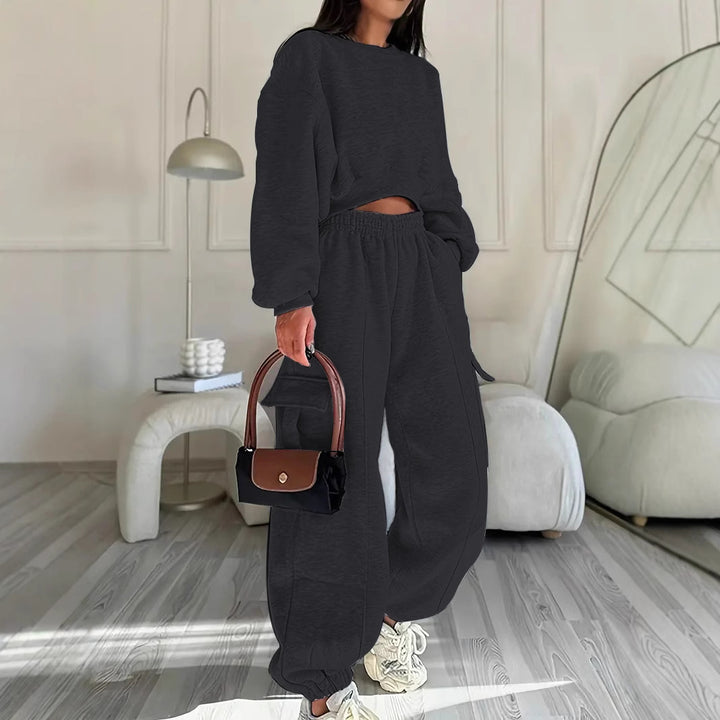 Damen gemütlicher Oversized Sweatpants und cropped Pullover Set Drune