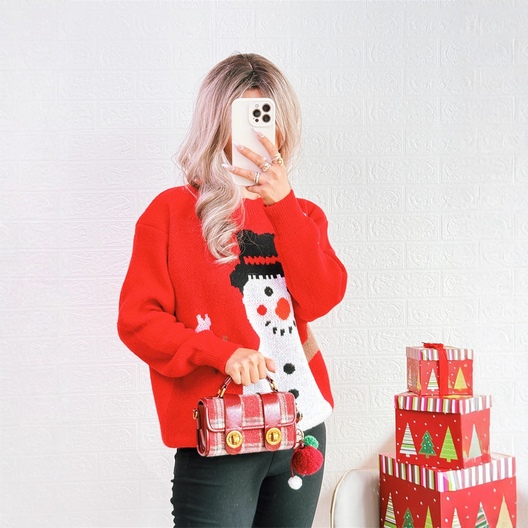 Damen Weihnachts-Pullover mit festlichem Schneemann-Motiv Drune
