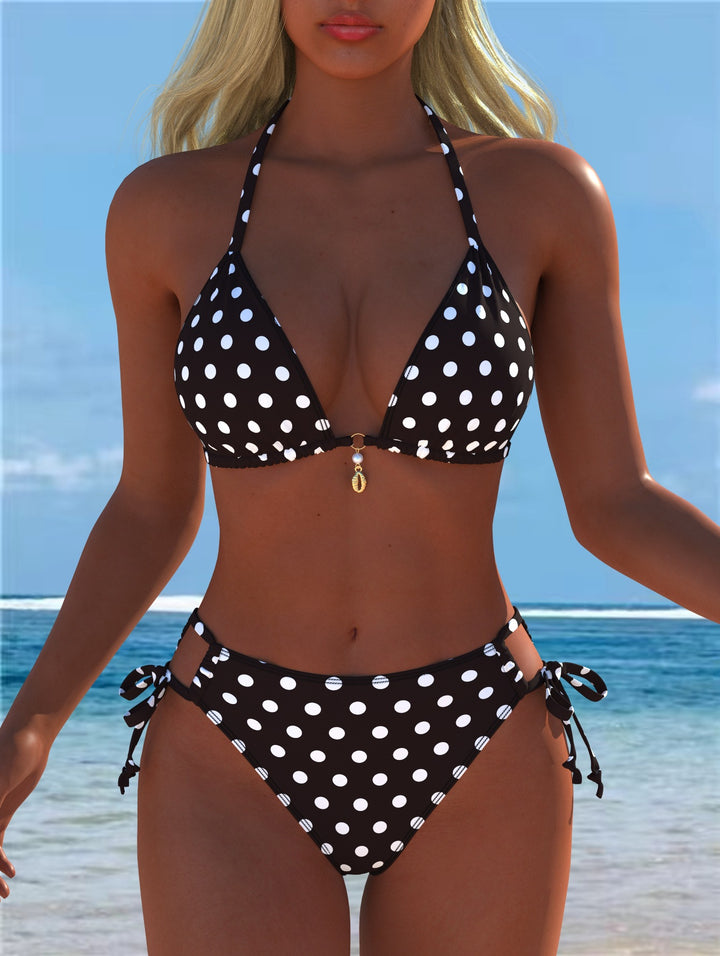 Damen Triangel-Bikini mit eleganten Bindebändern und verspieltem Punkte-Design Drune