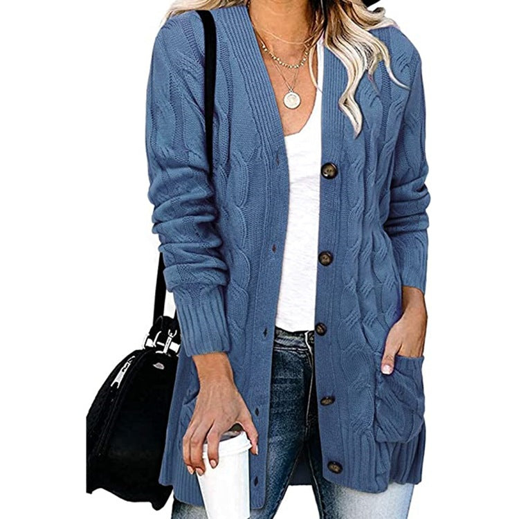 Damen Grobstrickjacke mit großen Knöpfen und tiefen Taschen Drune
