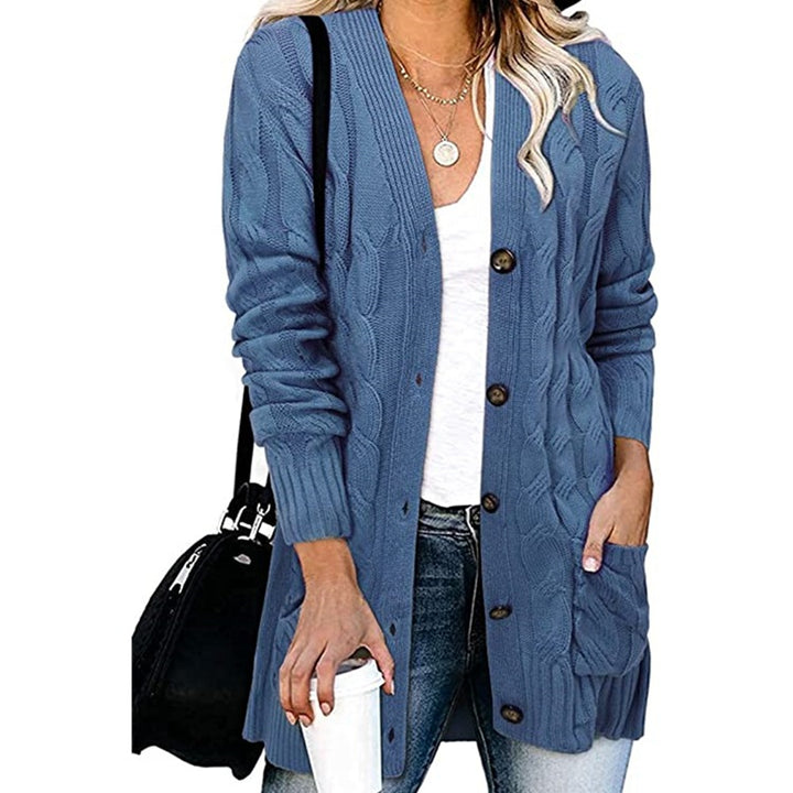 Damen Grobstrickjacke mit großen Knöpfen und tiefen Taschen Drune