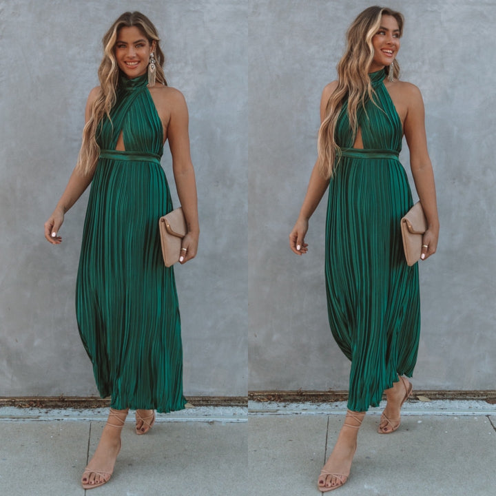 Damen Plissiertes Maxikleid mit hochgeschlossenem Design und Cut-Out-Details Drune
