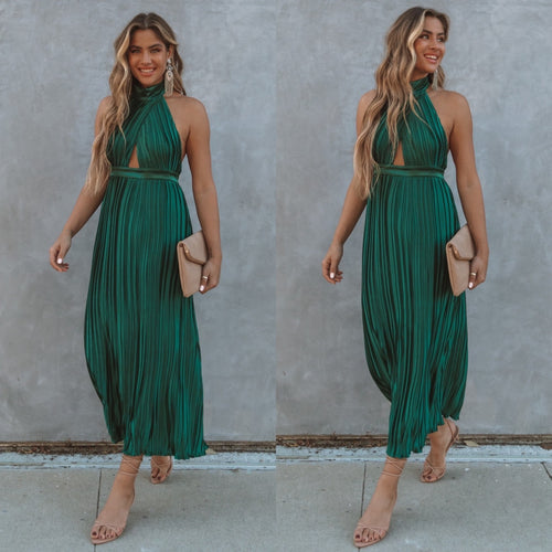 Damen Plissiertes Maxikleid mit hochgeschlossenem Design und Cut-Out-Details Drune