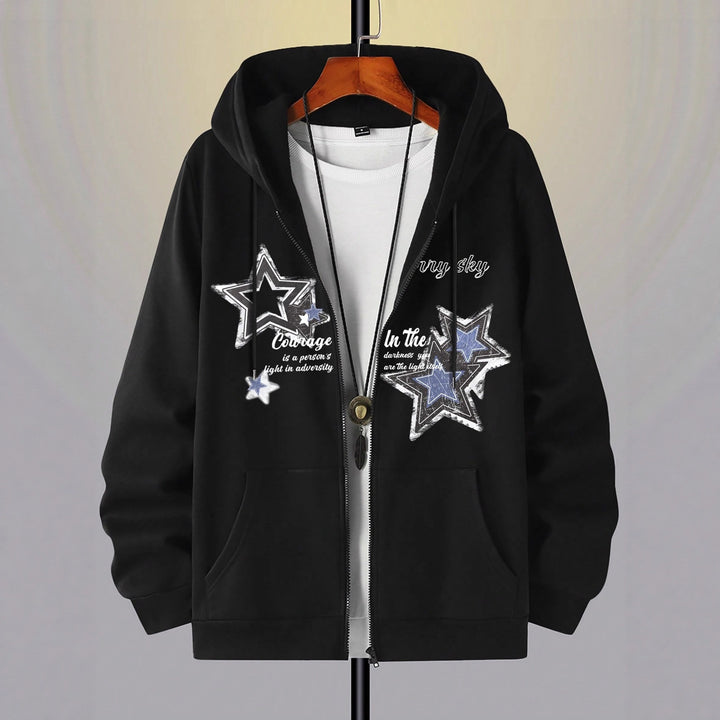 Herren Kapuzenjacke mit praktischem Reißverschluss und stylischem Sternenmotiv Drune