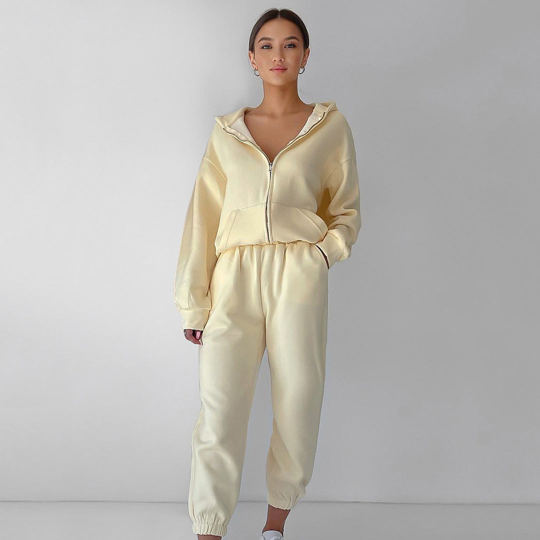 Damen entspannter Fleece-Loungewear-Anzug mit Kapuze Drune