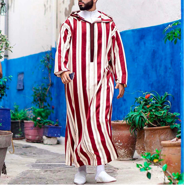 Damen nan langes Kapuzen-Hemdkleid mit frontalem Reißverschluss und senkrechtem Streifenmuster Drune