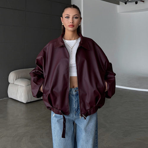 Damen elegante Kunstlederjacke Drune