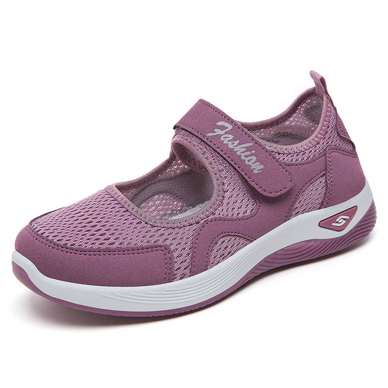 Damen nan atmungsaktiver Mary-Jane Walking-Schuh mit Klettverschluss, nahtlosem Mesh-Obermaterial und stoßdämpfender Leichtsohle Drune