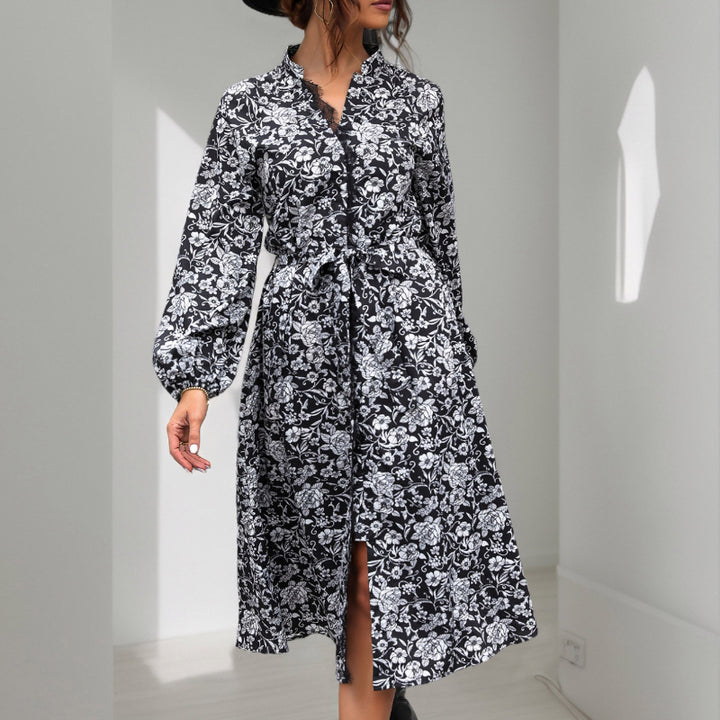 Damen langes Kleid mit floralen Mustern und eleganter Taillierung Drune