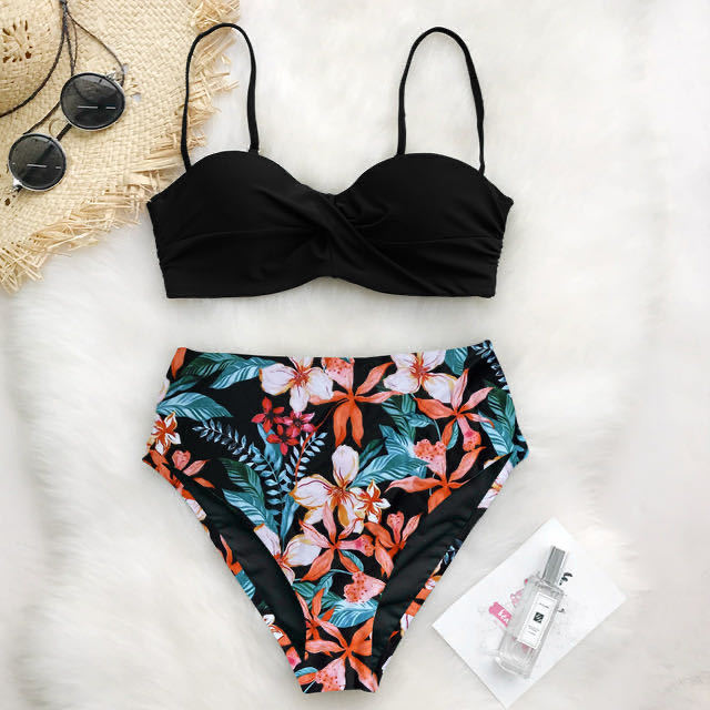 Damen Hoch tailliertes Bikini-Set mit floralem Oberteil Drune