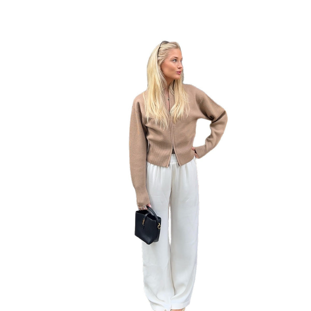 Damen Elegante Strickjacke mit durchgehendem Reißverschluss Drune