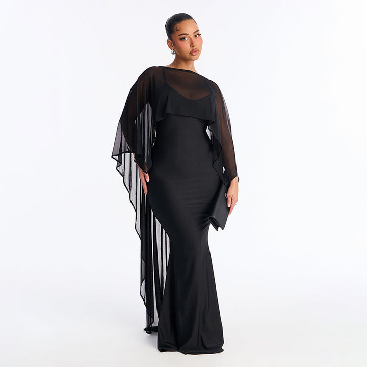 Damen Glamouröses Abendkleid mit fließendem Chiffonüberwurf und figurbetonter Silhouette Drune
