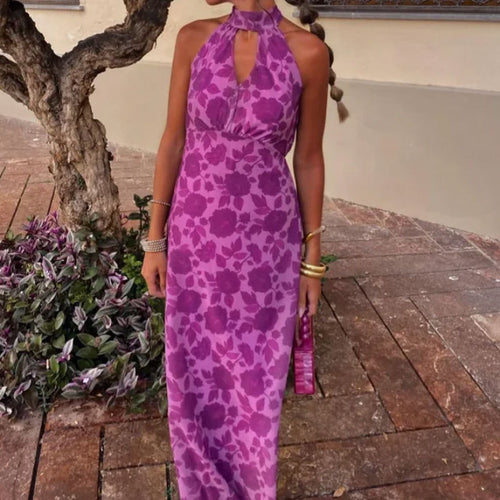 Damen Maxikleid mit schickem Schlüssel-Ausschnitt und floralem Design Drune