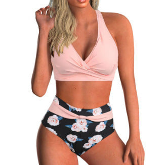 Damen Sportliches Crop-Top Bikini-Set mit hoch taillierter Hose Drune