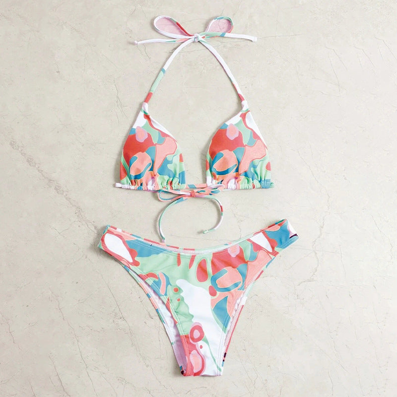Damen Triangel-Bikini mit verspieltem Muster und verstellbaren Trägern Drune