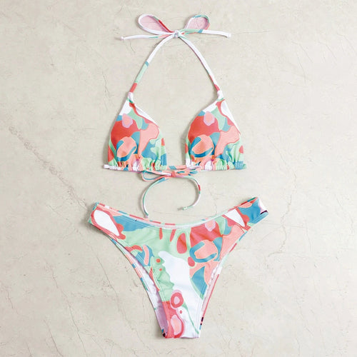 Damen Triangel-Bikini mit verspieltem Muster und verstellbaren Trägern Drune