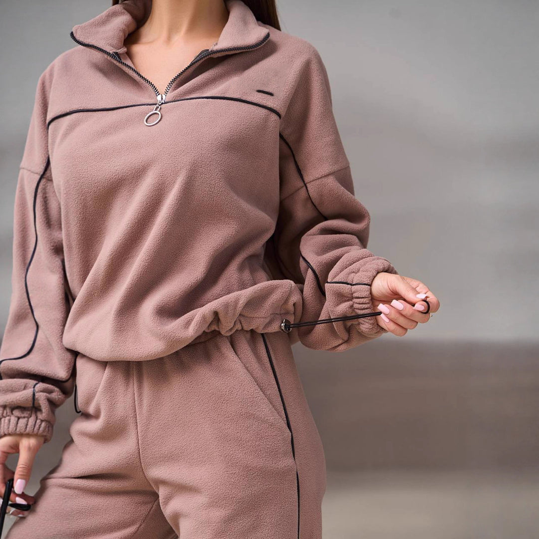 Damen Kuscheliges Fleece-Outfit mit Reißverschluss Drune