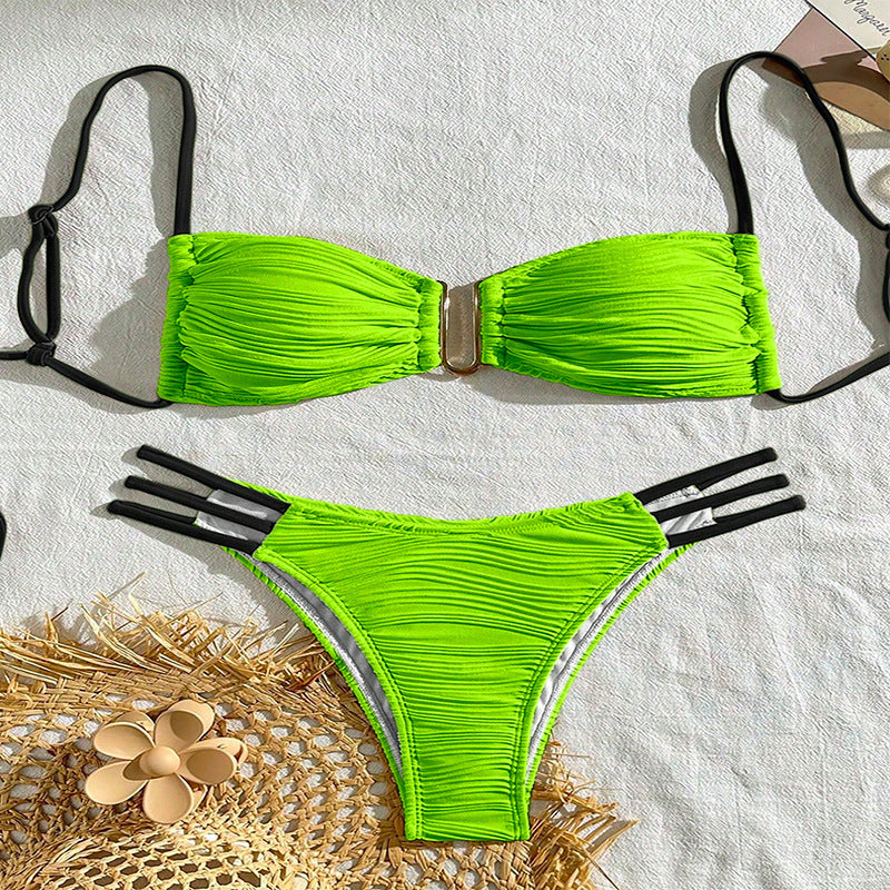 Damen Bandeau-Bikini mit Rüschendesign und dekorativen Trägerdetails Drune