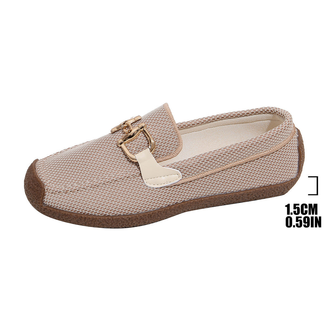 Damen leichte Slip-On Mokassins mit atmungsaktivem Mesh-Obermaterial und modischer Schnallenverzierung Drune