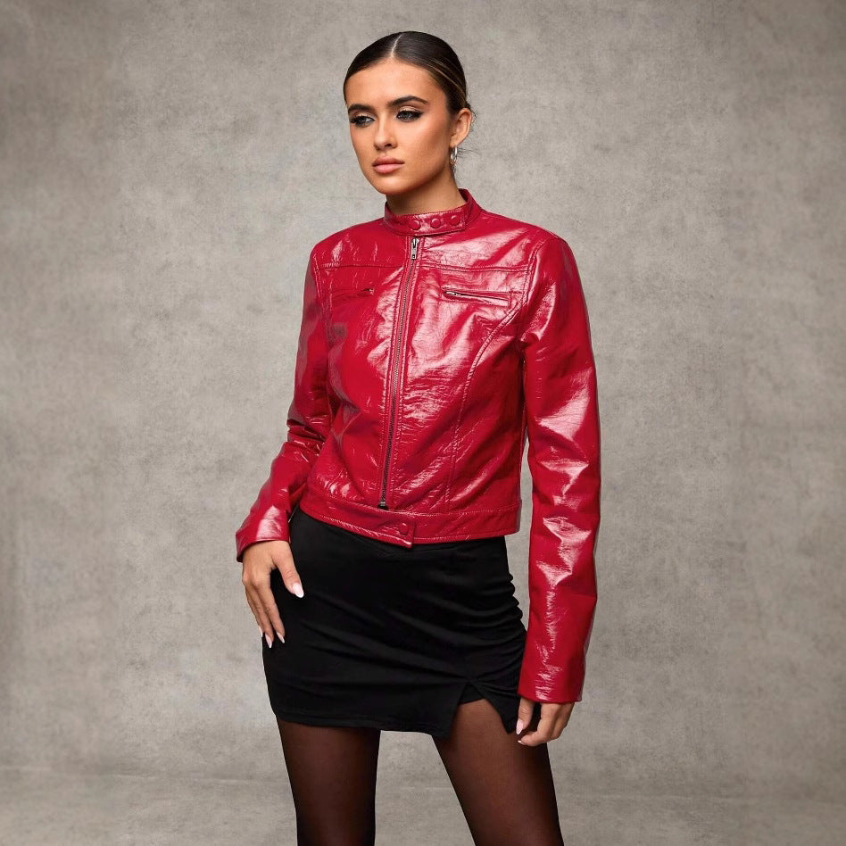Damen Kurze Kunstlederjacke mit asymmetrischem Schnitt Drune