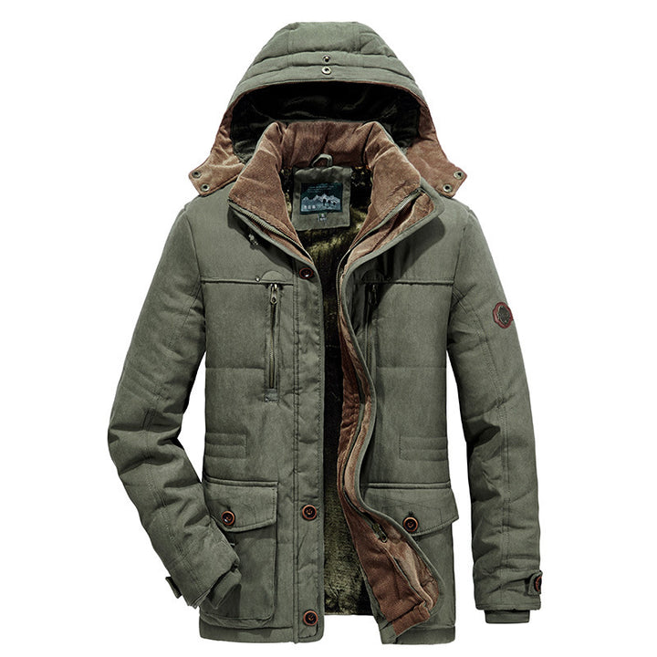 Herren nan isolierte Kapuzen-Fieldjacke mit Cord-Innenfutter, gesteppter Thermoisolierung und multifunktionalen Taschen Drune