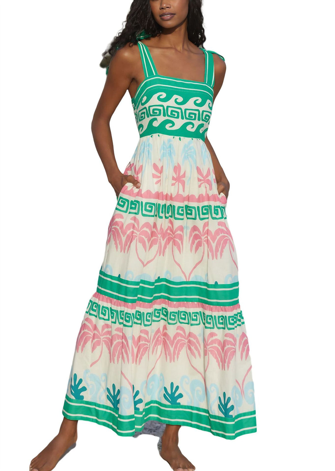 Damen Sommerliches Maxikleid mit einzigartigem grafischem Muster und praktischen Taschen Drune