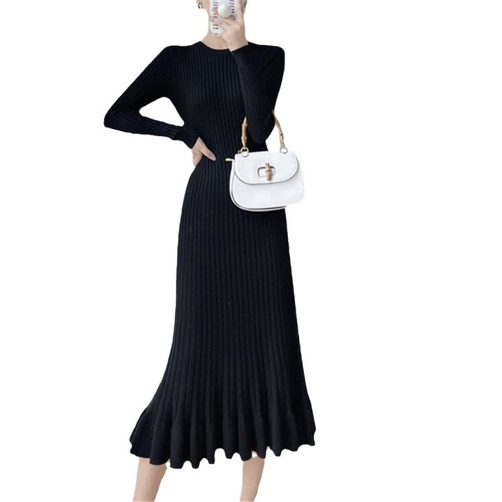 Damen Strickkleid mit eleganter Rippstruktur und fließendem Saum Drune