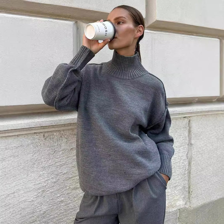Damen Grobstrickpullover mit hohem Rollkragen und lässigem Schnitt Drune